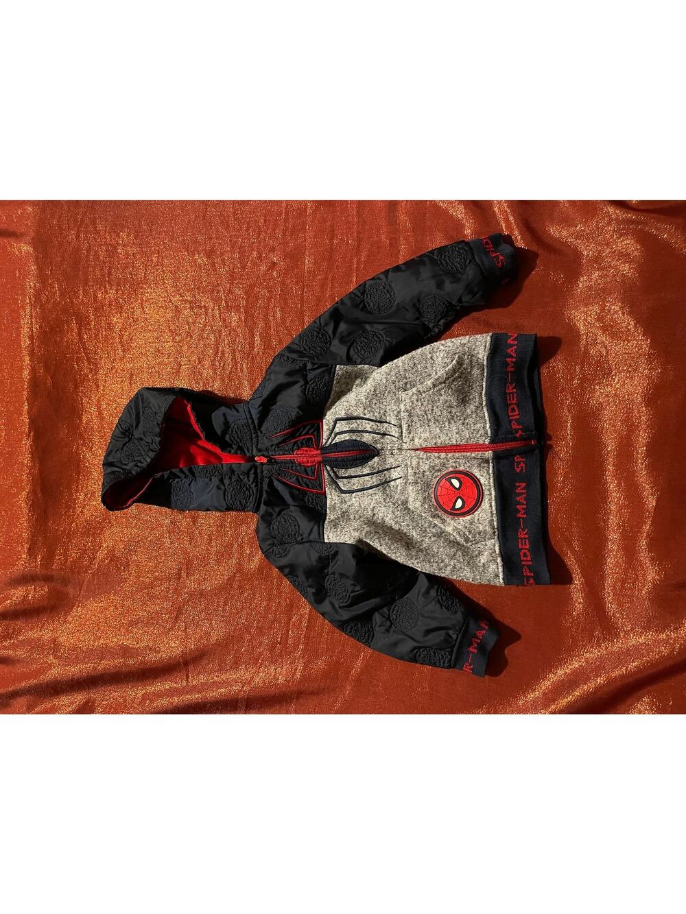 Marvel Spider-Man Jacket Toddlers 3T Hooded Zip Gray Black Red Spider Emblem
